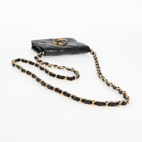 CHANEL Matelasse Chain Pouch Shoulder Bag Lamb Skin Black Gold CC Auth 127795M - Picture 8 of 14